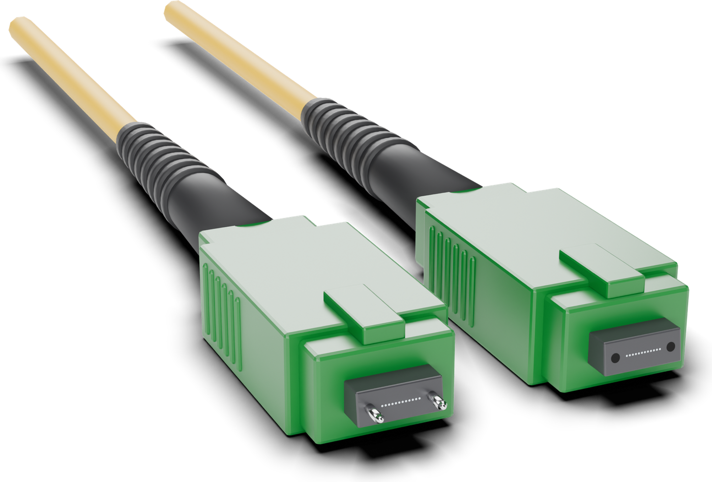 End faces, key up: pinned with two guide pins, unpinned with guide holes; 12 fibers in one row.